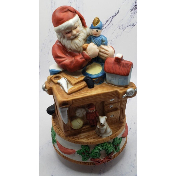 Vintage Homco Santa Claus Revolving Music Box Jingle Bells Porcelain Figurine - Picture 5 of 8
